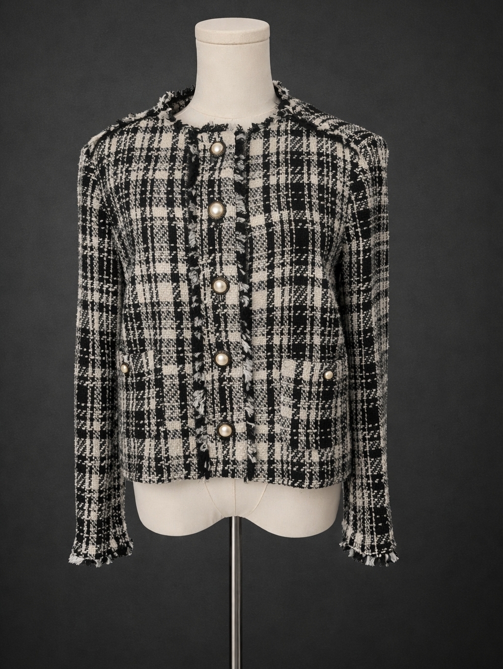 Zara Women's Black and White Checkered Blazer